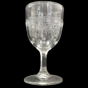 Antique 1880s Nova Scotia Glass Pattern Raspberry (Starflower) EAPG Wine Goblet